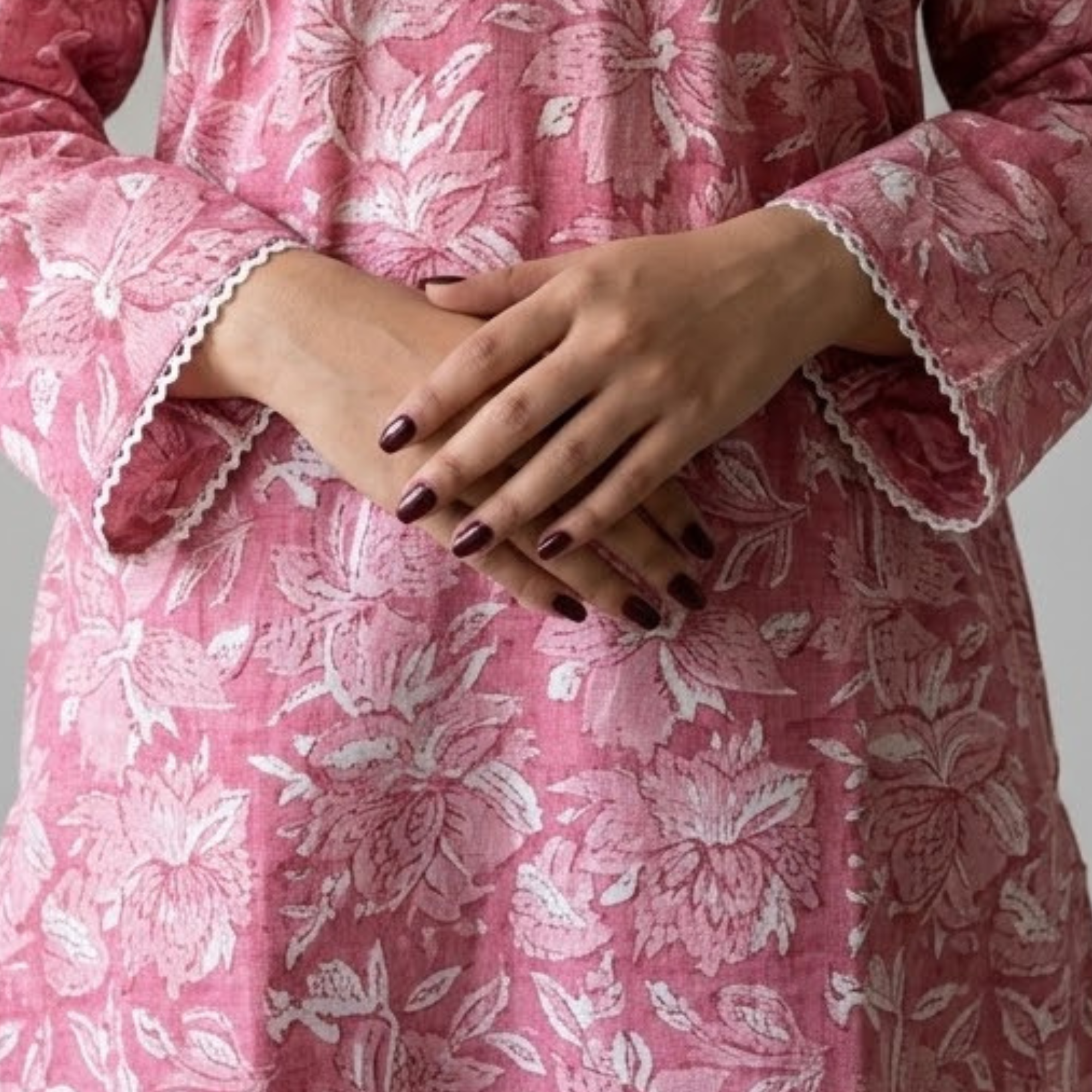 Pink Floral Handblock Print Cotton Kurta