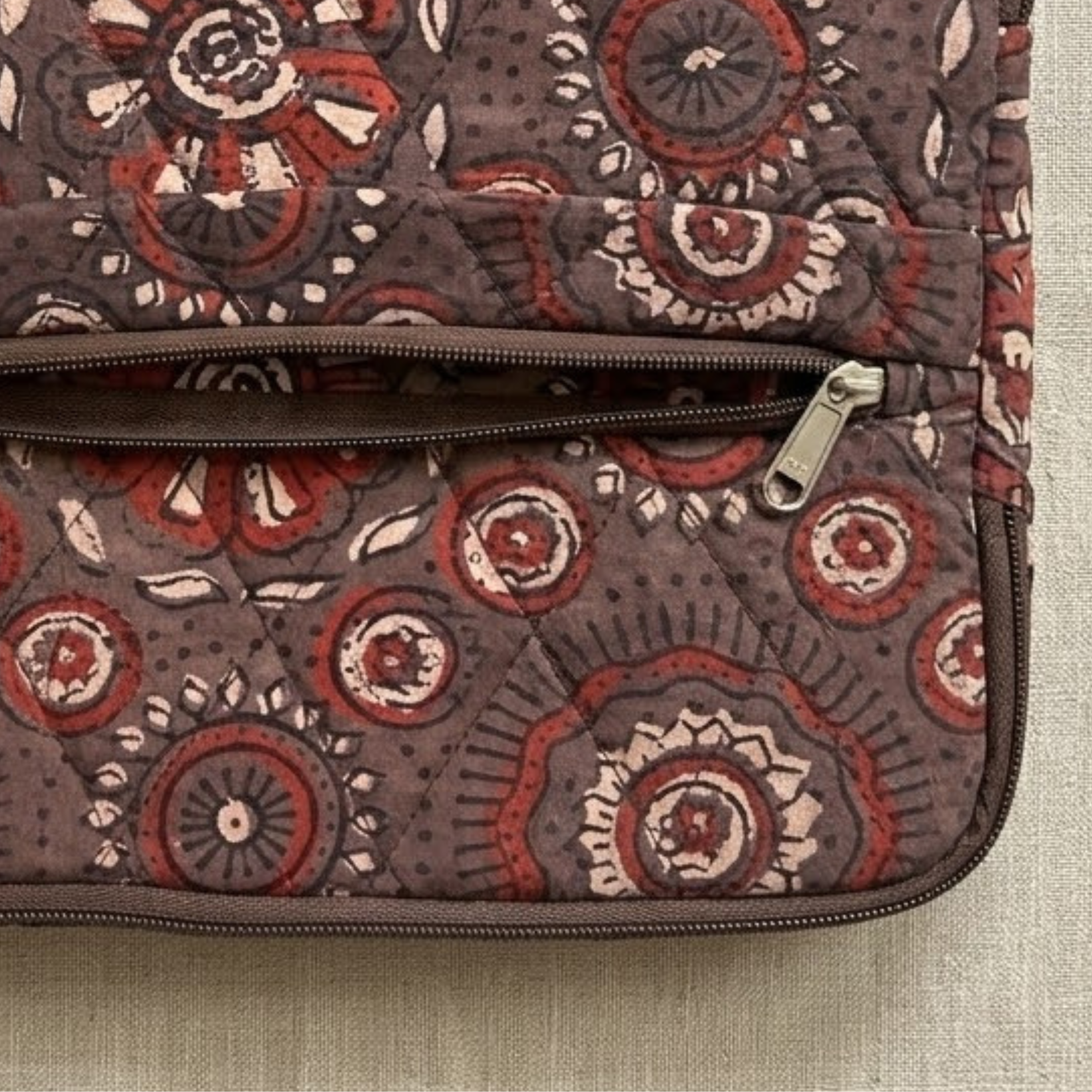 Brown Ajrakh  Quilted Laptop Sleeve