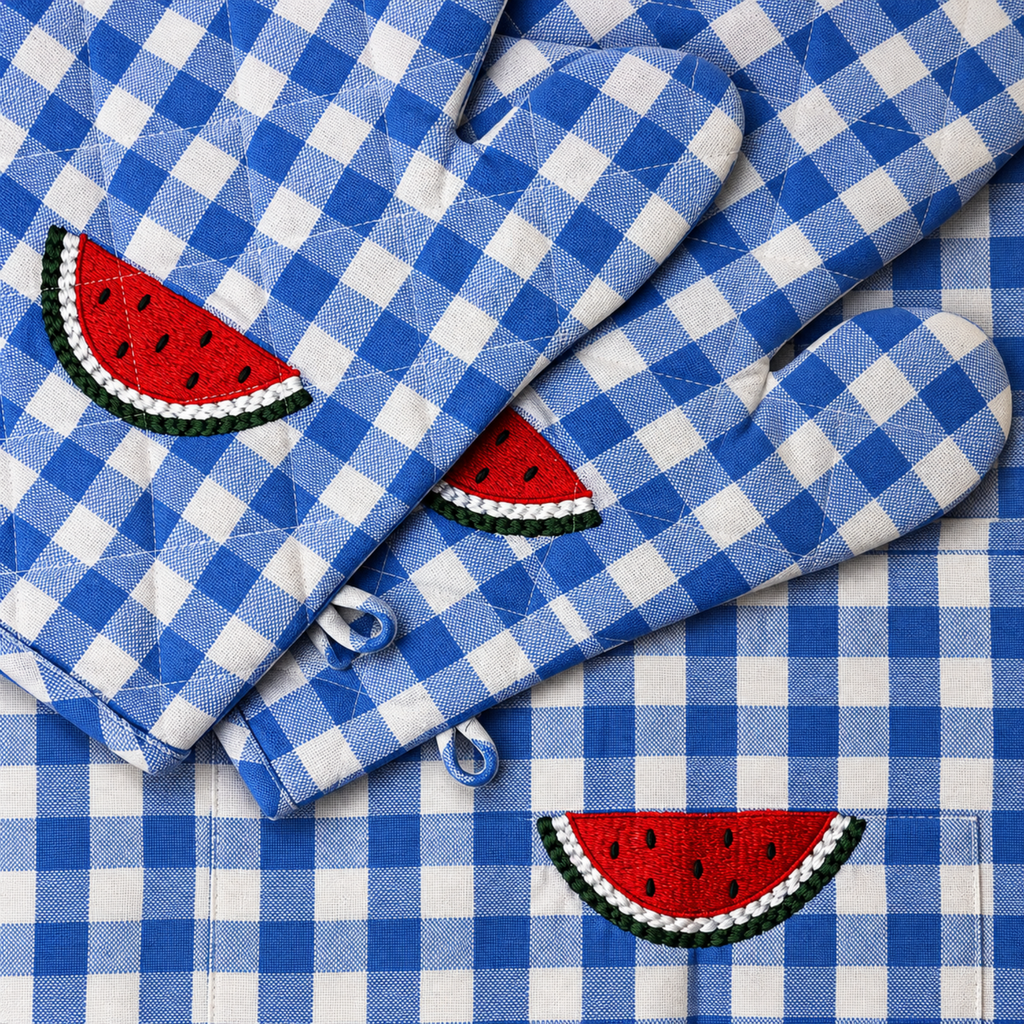 Blue Check Apron Set