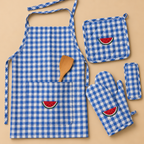 Blue Check Apron Set