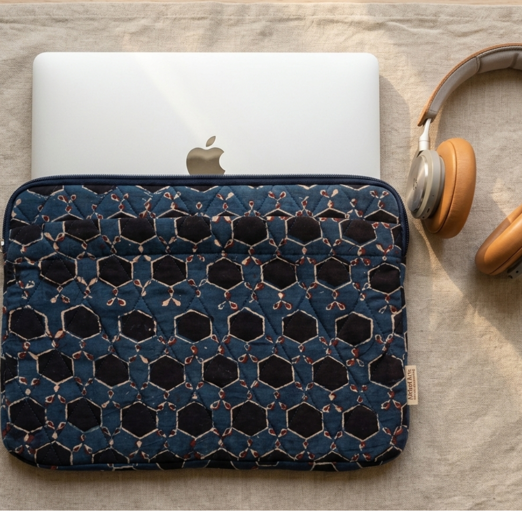 Indigo  Ajrakh Quilted Laptop Sleeve