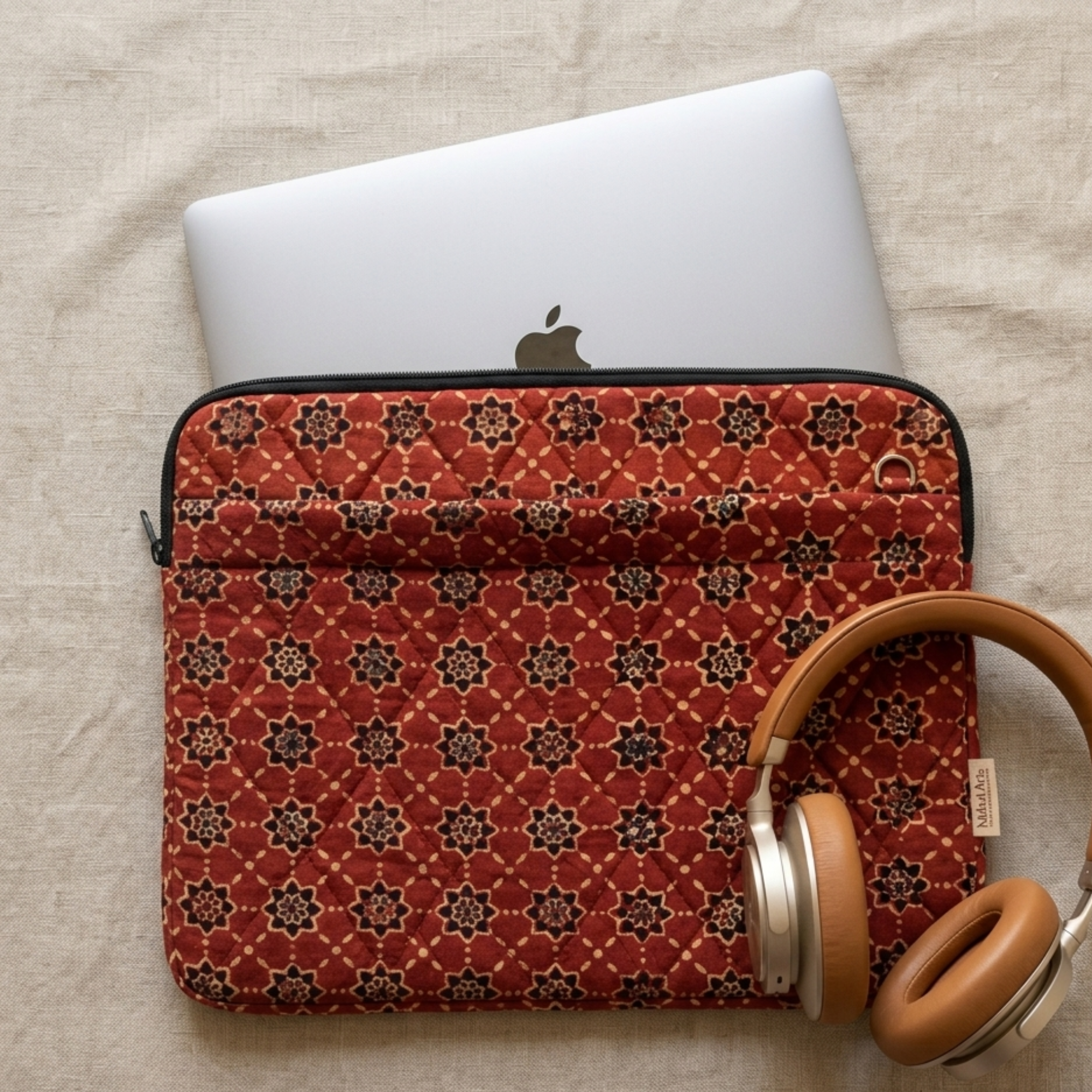 Maroon Ajrakh Quilted Laptop Sleeve