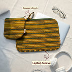 Sunshine Green Striped Ajrakh Handcrafted Handblock Quilted Laptop Sleeve