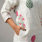 White Mughal Buta Handblock Print Cotton Kurta