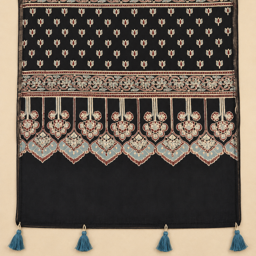 Stoles - Black Ajrakh Print Modal Silk Stole
