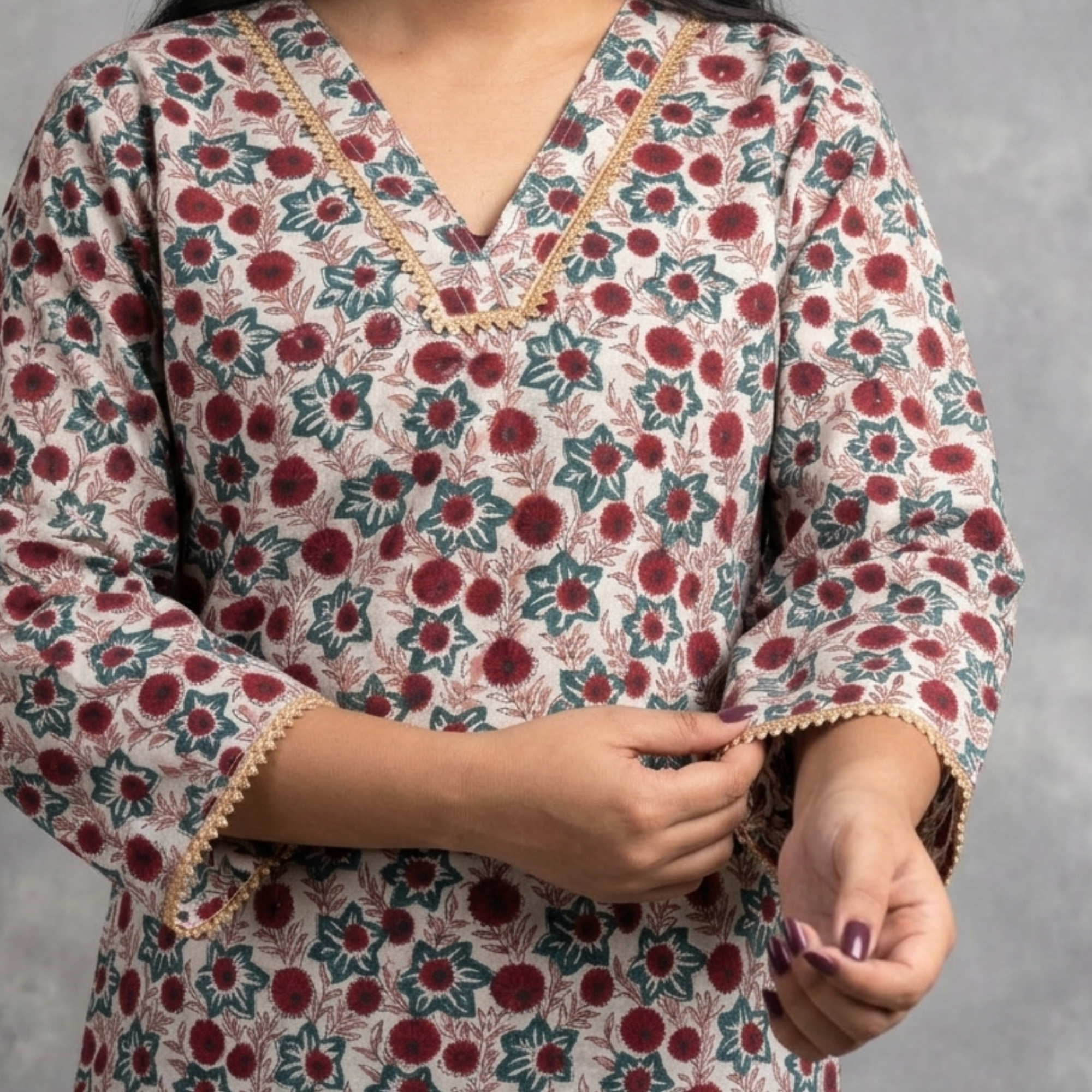 White Handblock Print Cotton Kurta