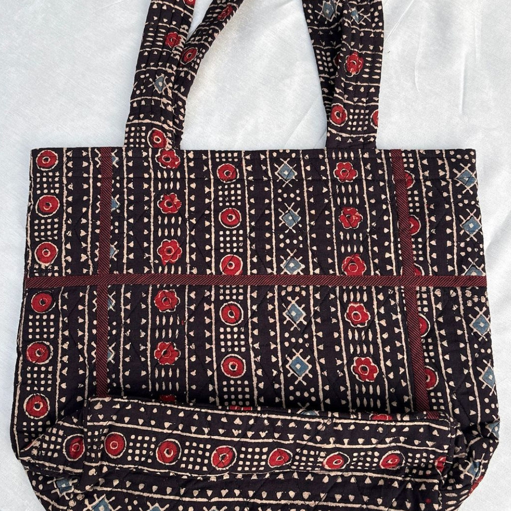 Black Ajrakh Handcrafted Quilted Tote Bag
