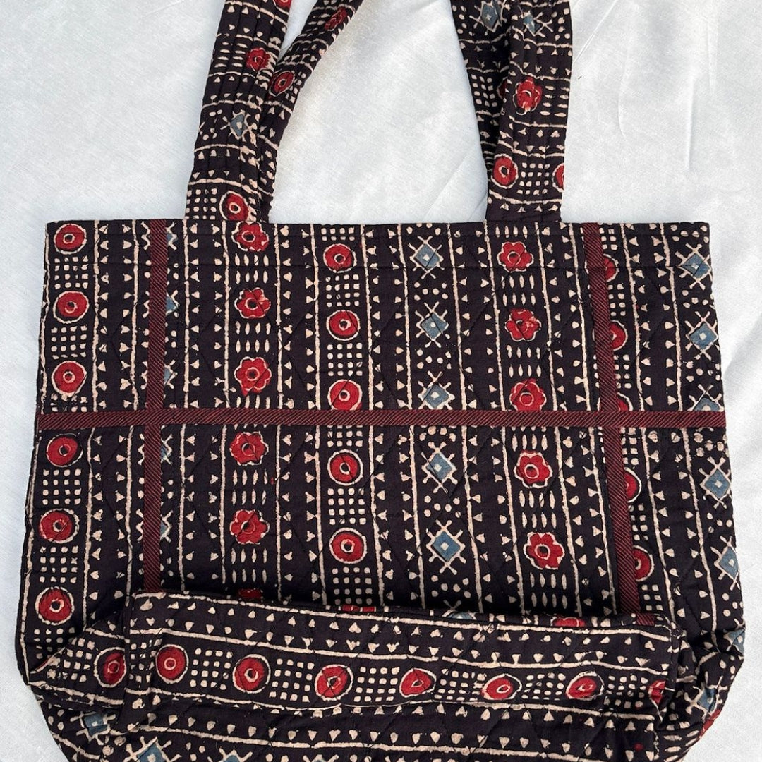 Black Ajrakh Handcrafted Quilted Tote Bag