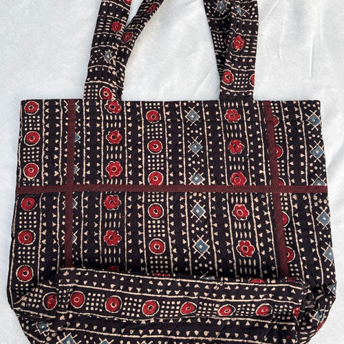 Black Ajrakh Handcrafted Quilted Tote Bag