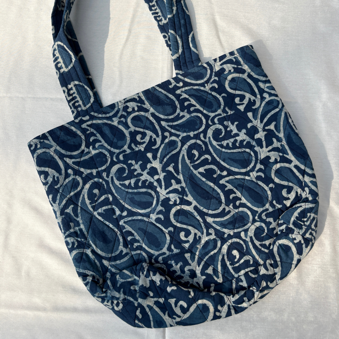 Indigo Handblock Handcrafted Quilted Tote Bag
