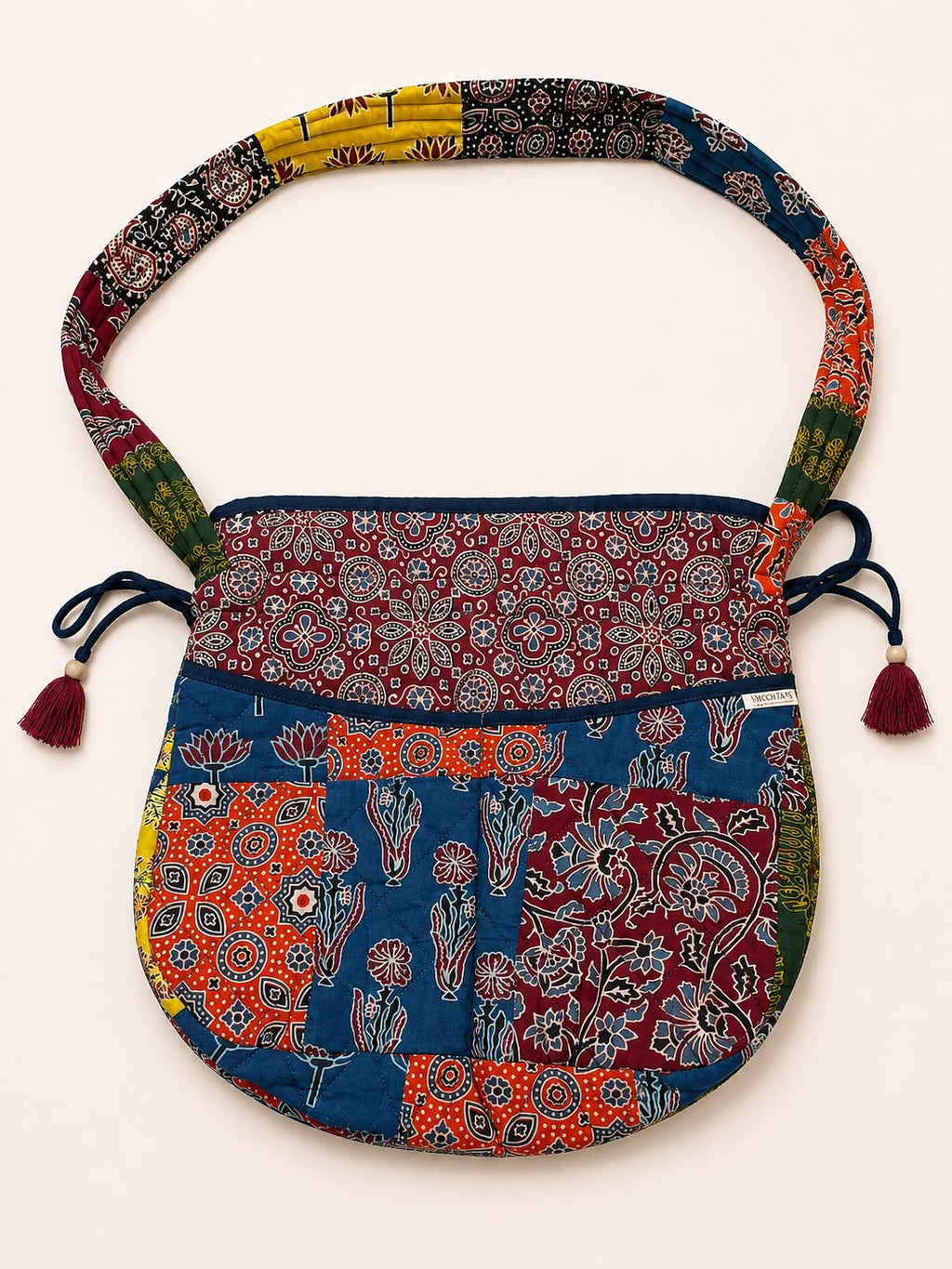 Multicoloured Ajrakh Drawstring Quilted Potli Bag