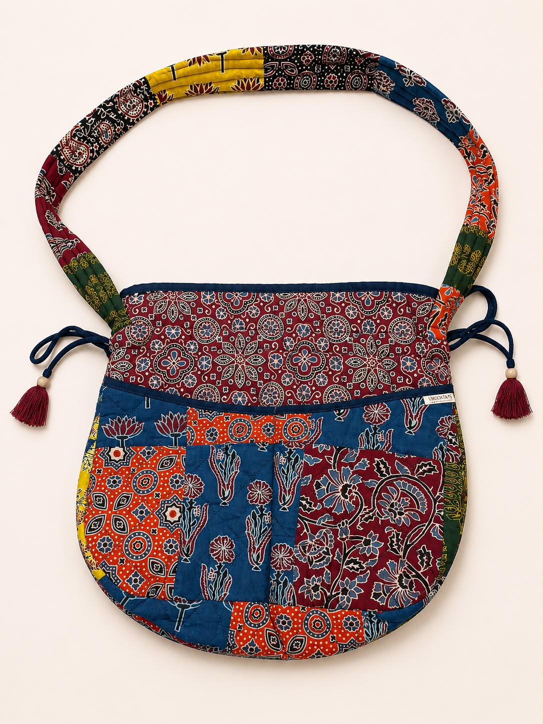 Multicoloured Ajrakh Drawstring Quilted Potli Bag