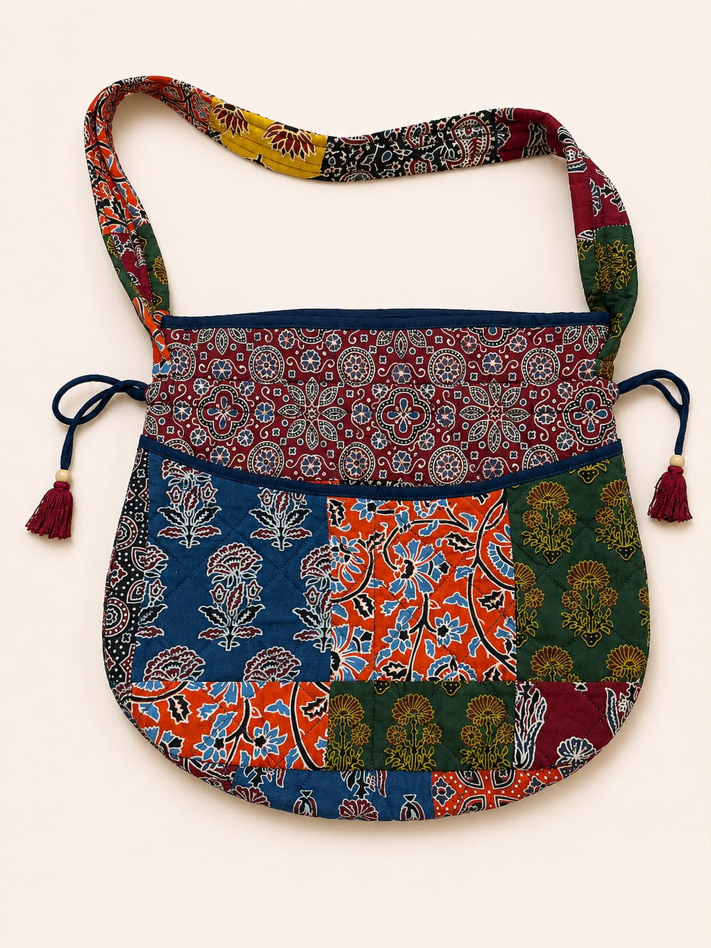 Multicoloured Ajrakh Drawstring Quilted Potli Bag