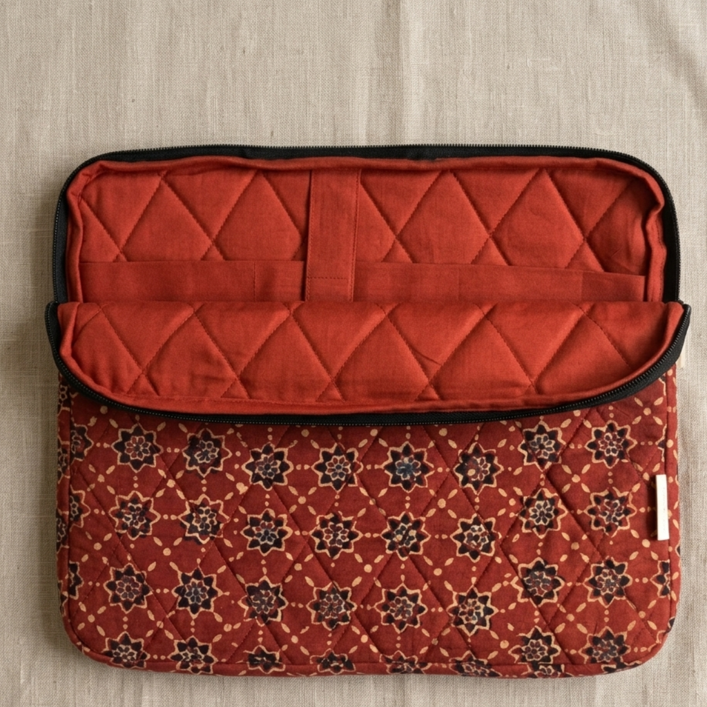 Maroon Ajrakh Quilted Laptop Sleeve
