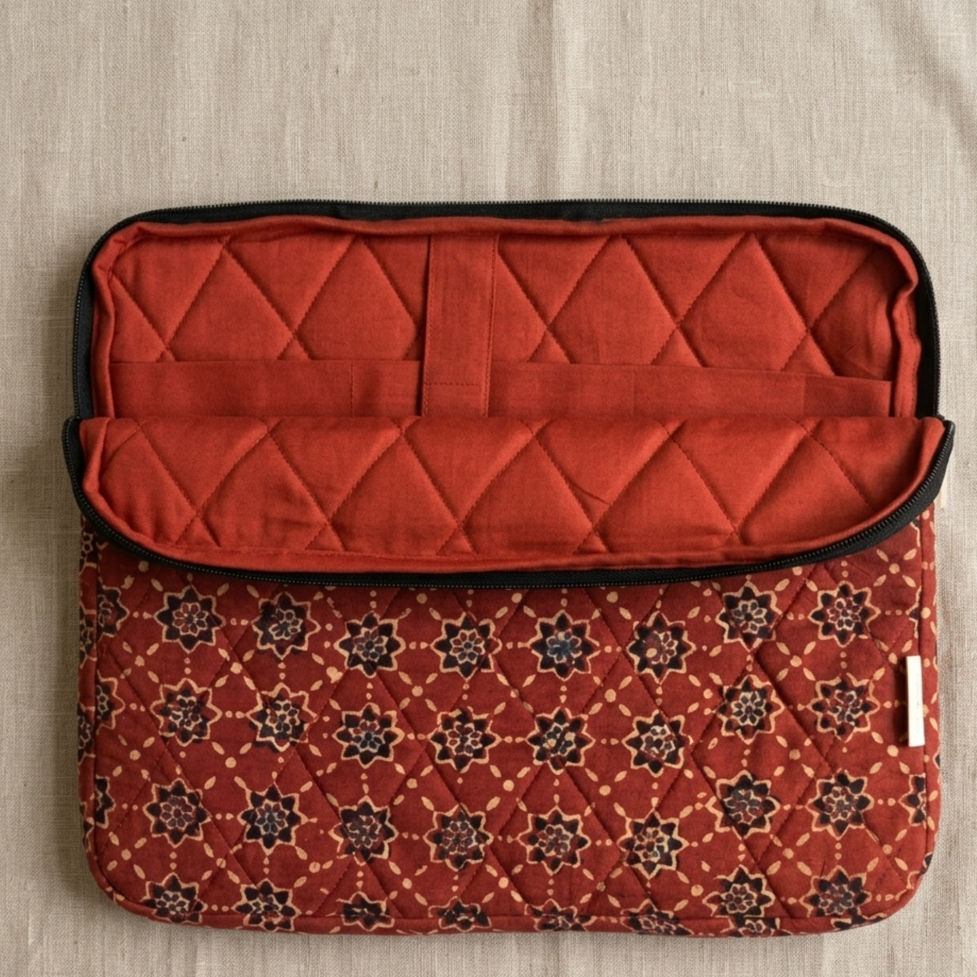 Maroon Ajrakh Quilted Laptop Sleeve