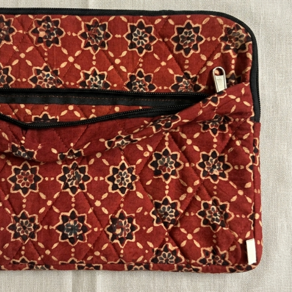 Maroon Ajrakh Quilted Laptop Sleeve