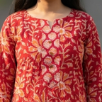 Red Floral Handblock Print Cotton Kurta