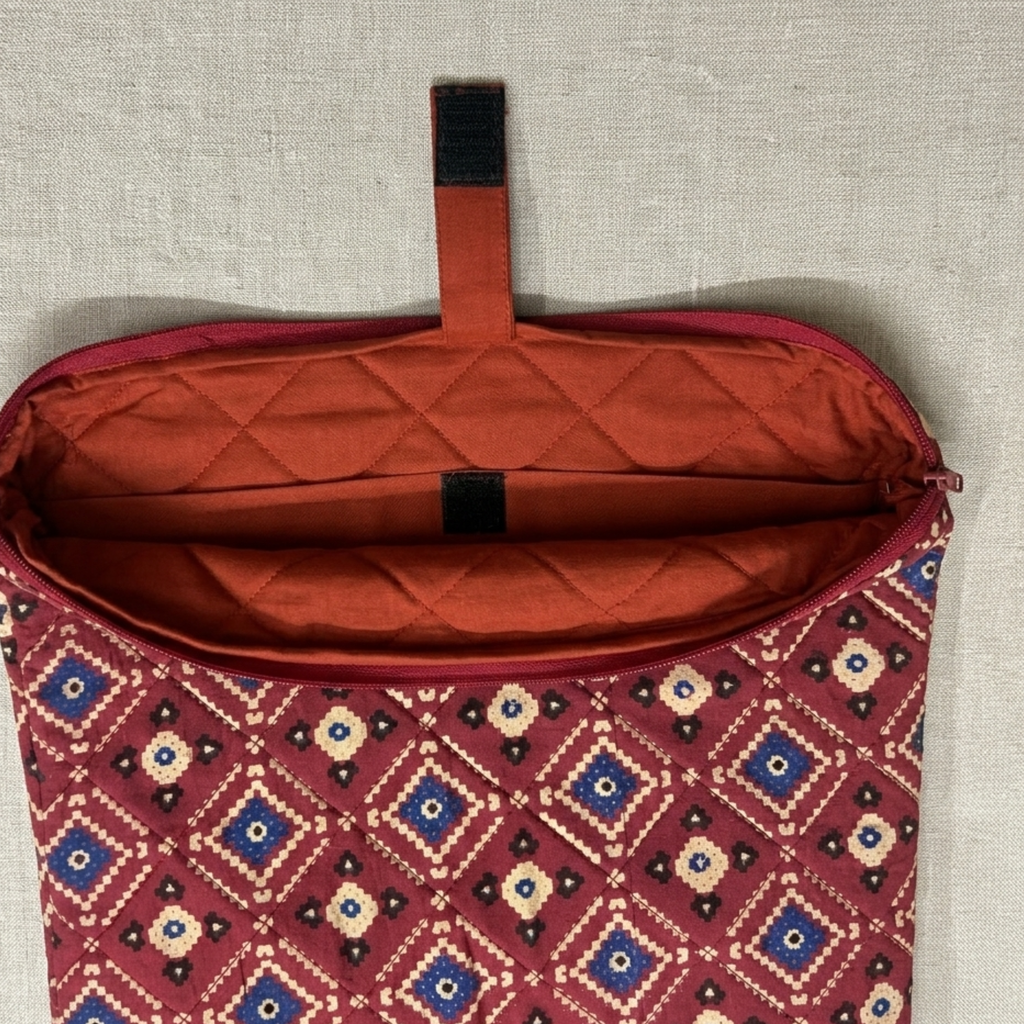 Red Ajrakh Quilted Laptop Sleeve