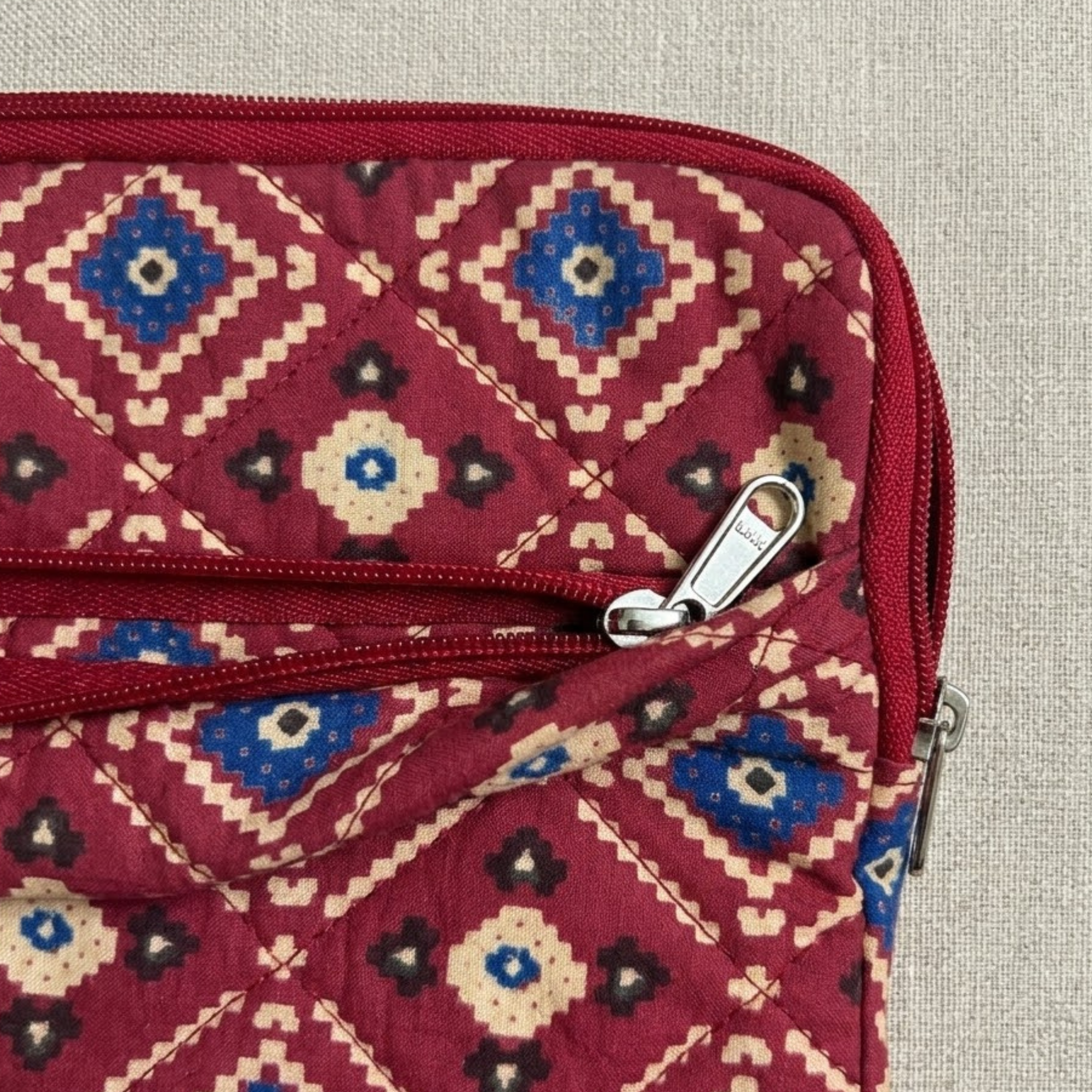 Red Ajrakh Quilted Laptop Sleeve