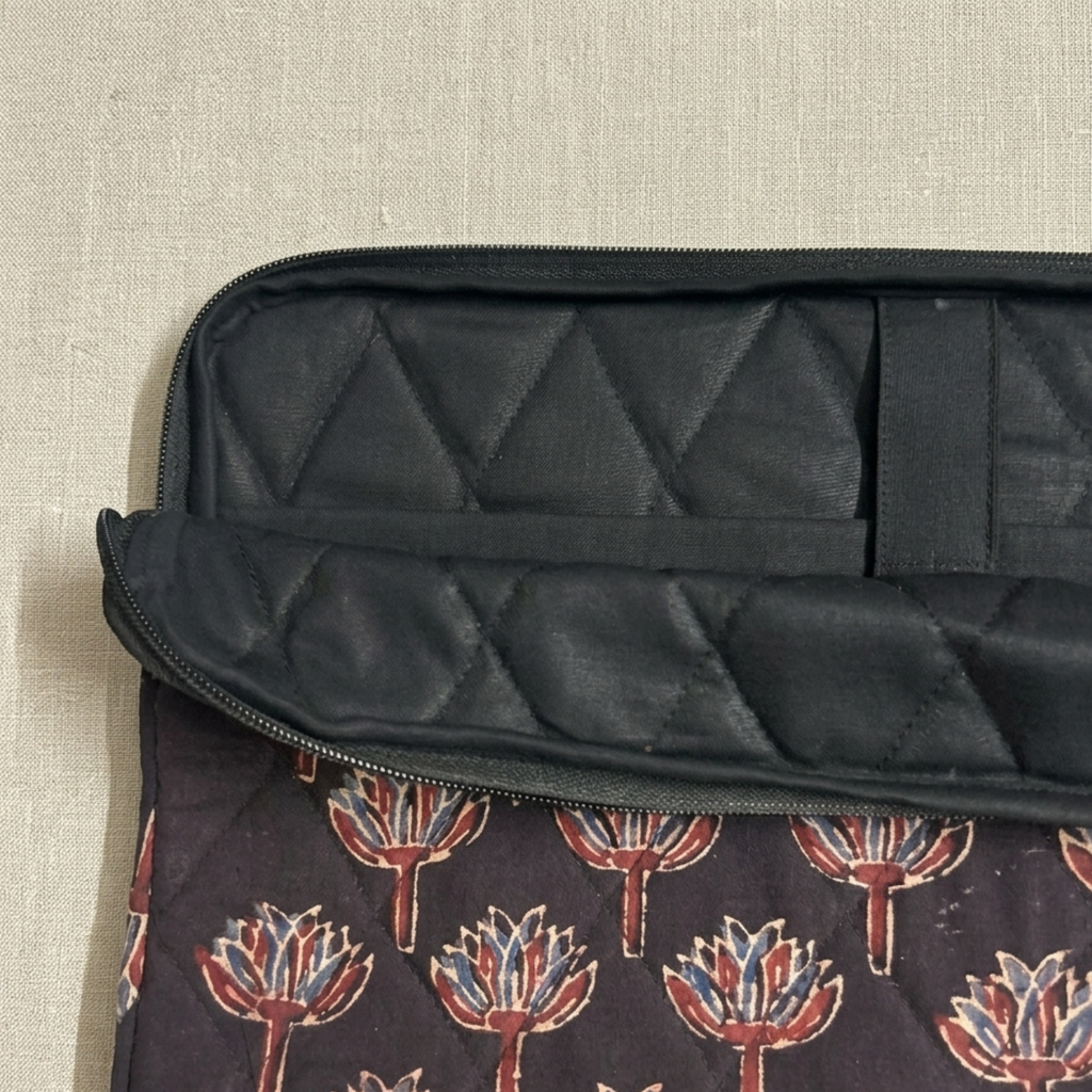 Black Ajrakh Quilted Laptop Sleeve