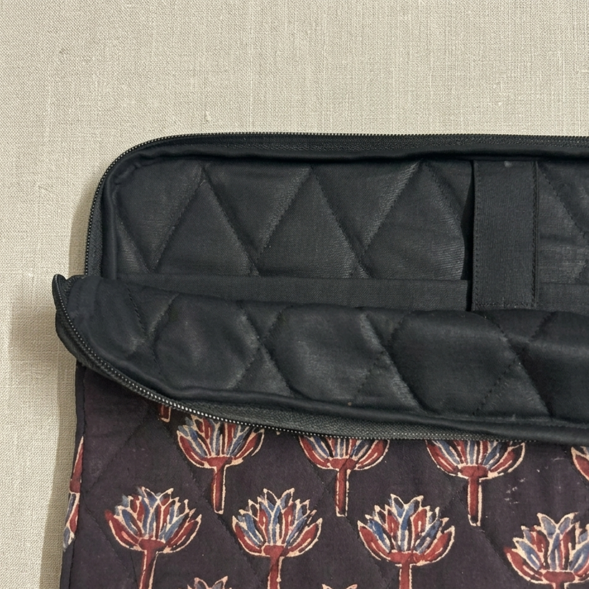 Black Ajrakh Quilted Laptop Sleeve