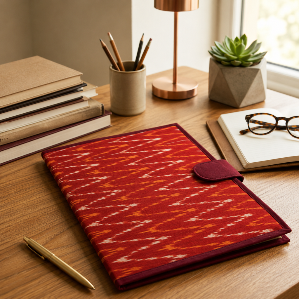 Red Ikkat Print File Folder