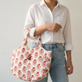 Beige Handblock Print Boat Curve Quilted Tote