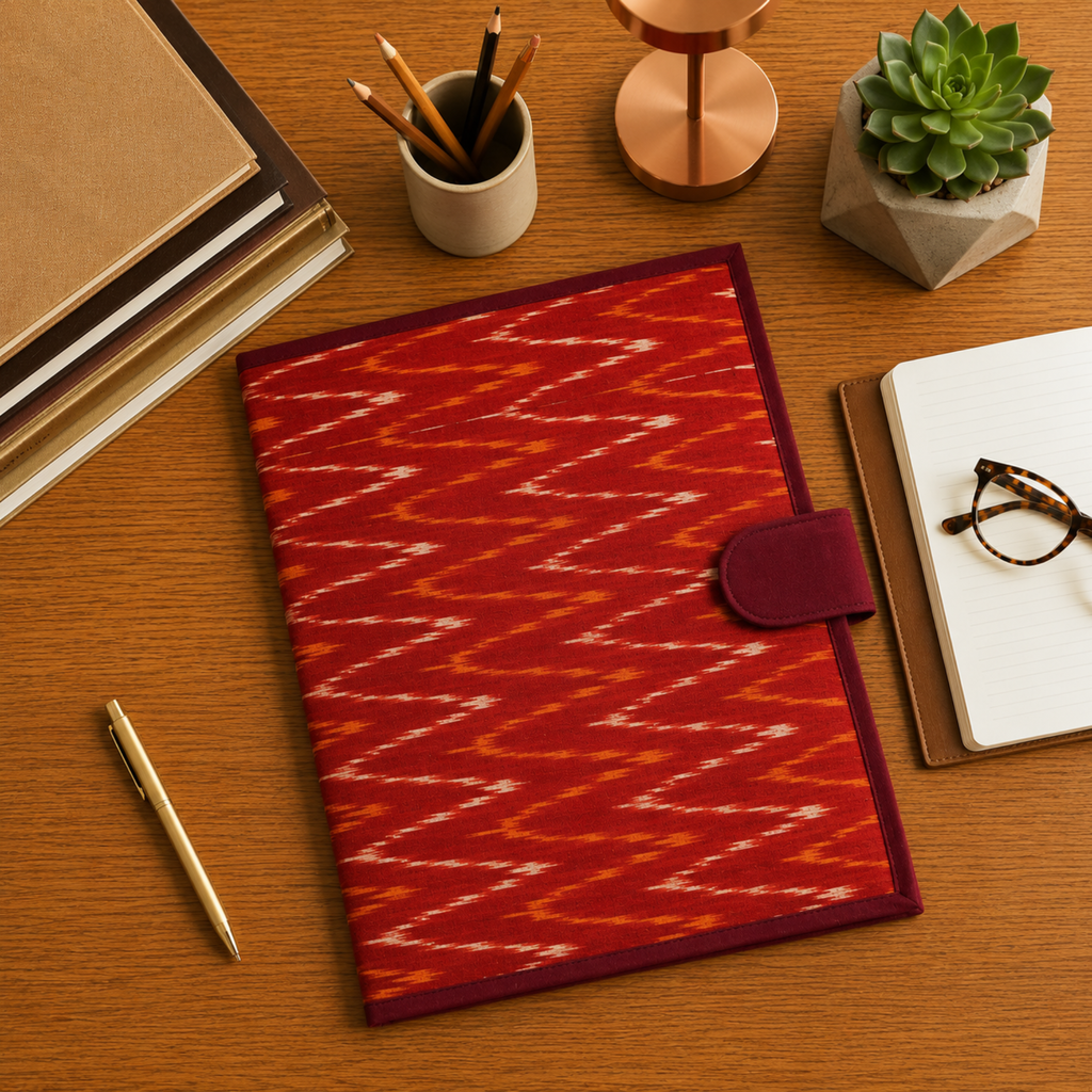 Red Ikkat Print File Folder