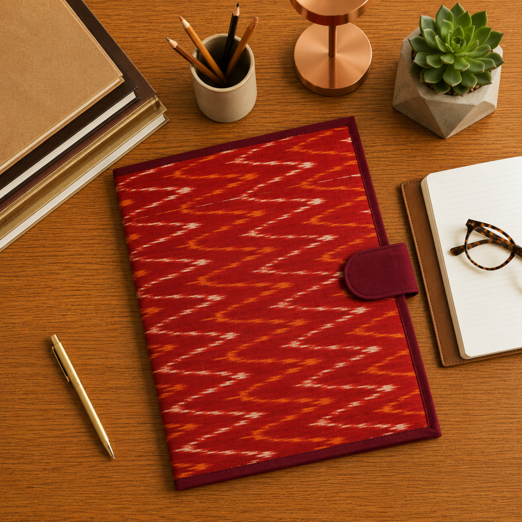 Red Ikkat Print File Folder