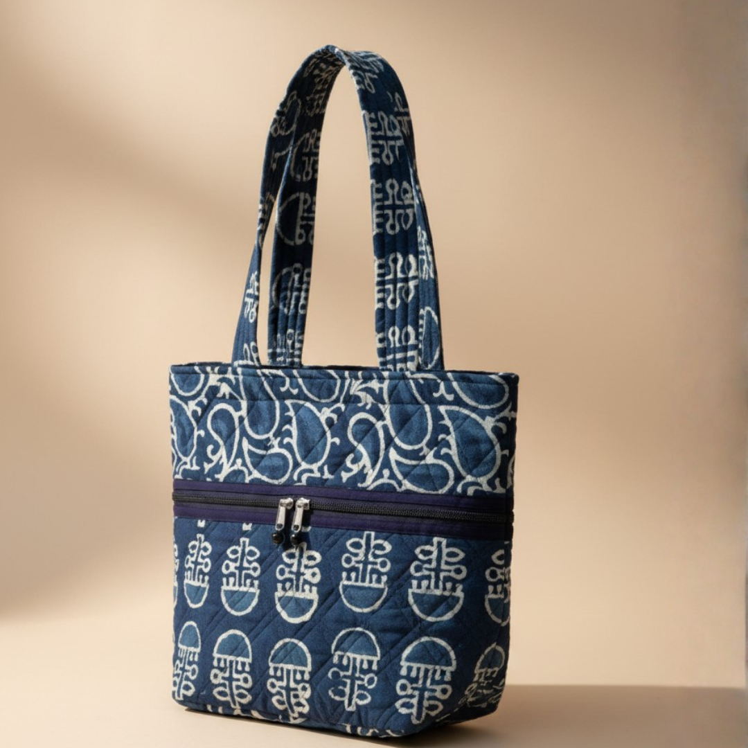 Indigo Handblock Handcrafted Quilted Tote Bag