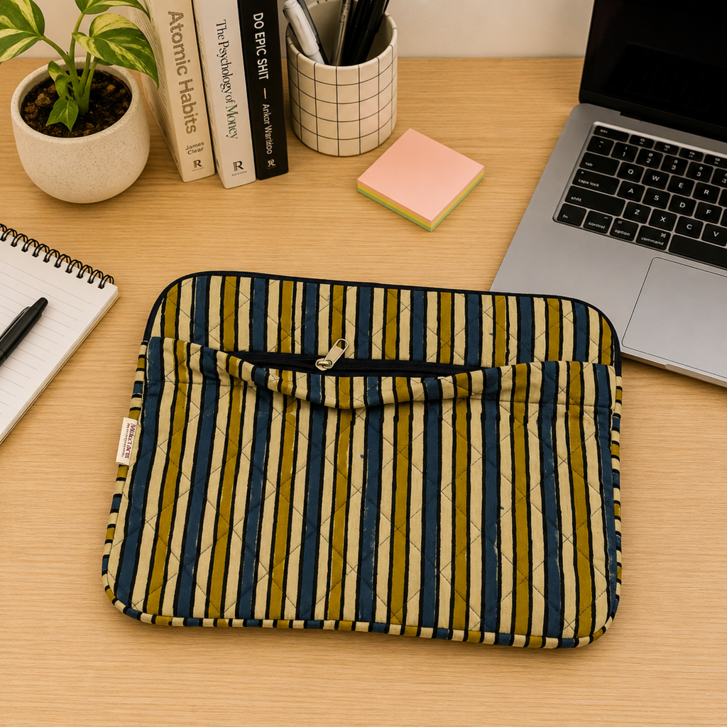 Striped Ajrakh Quilted Laptop Sleeve