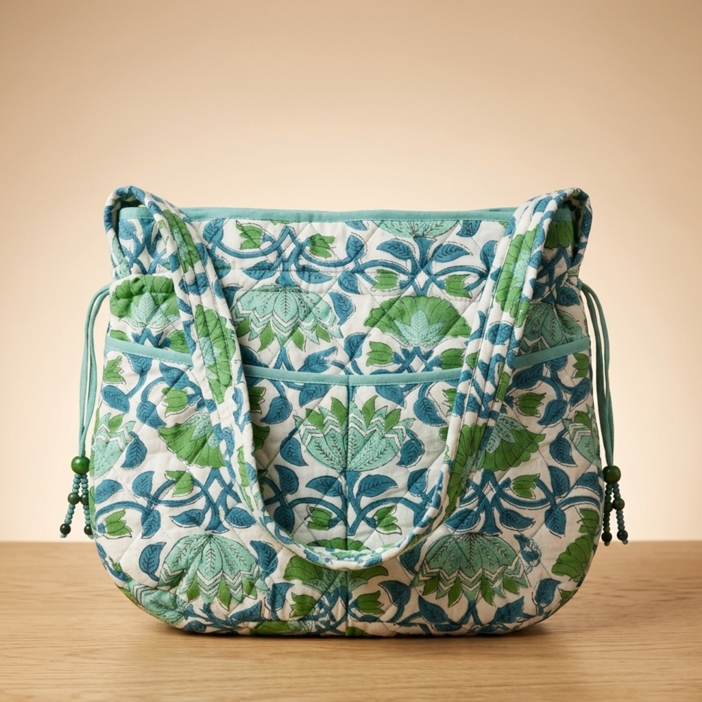Green Floral Quilted Potli Bag