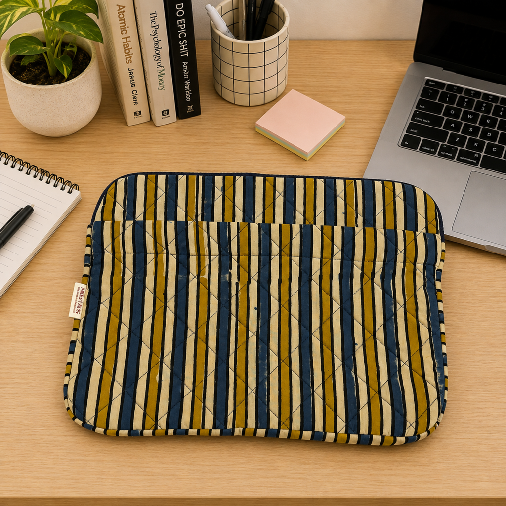 Striped Ajrakh Quilted Laptop Sleeve