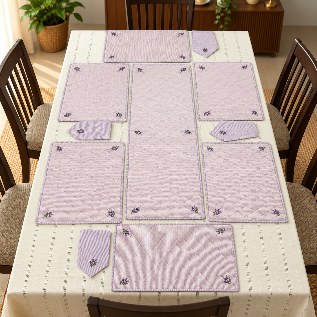Mauve Checked Cotton Quilted Table Mat Set
