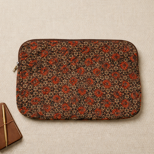 Brown Ajrakh Handcrafted Quilted Laptop Sleeve