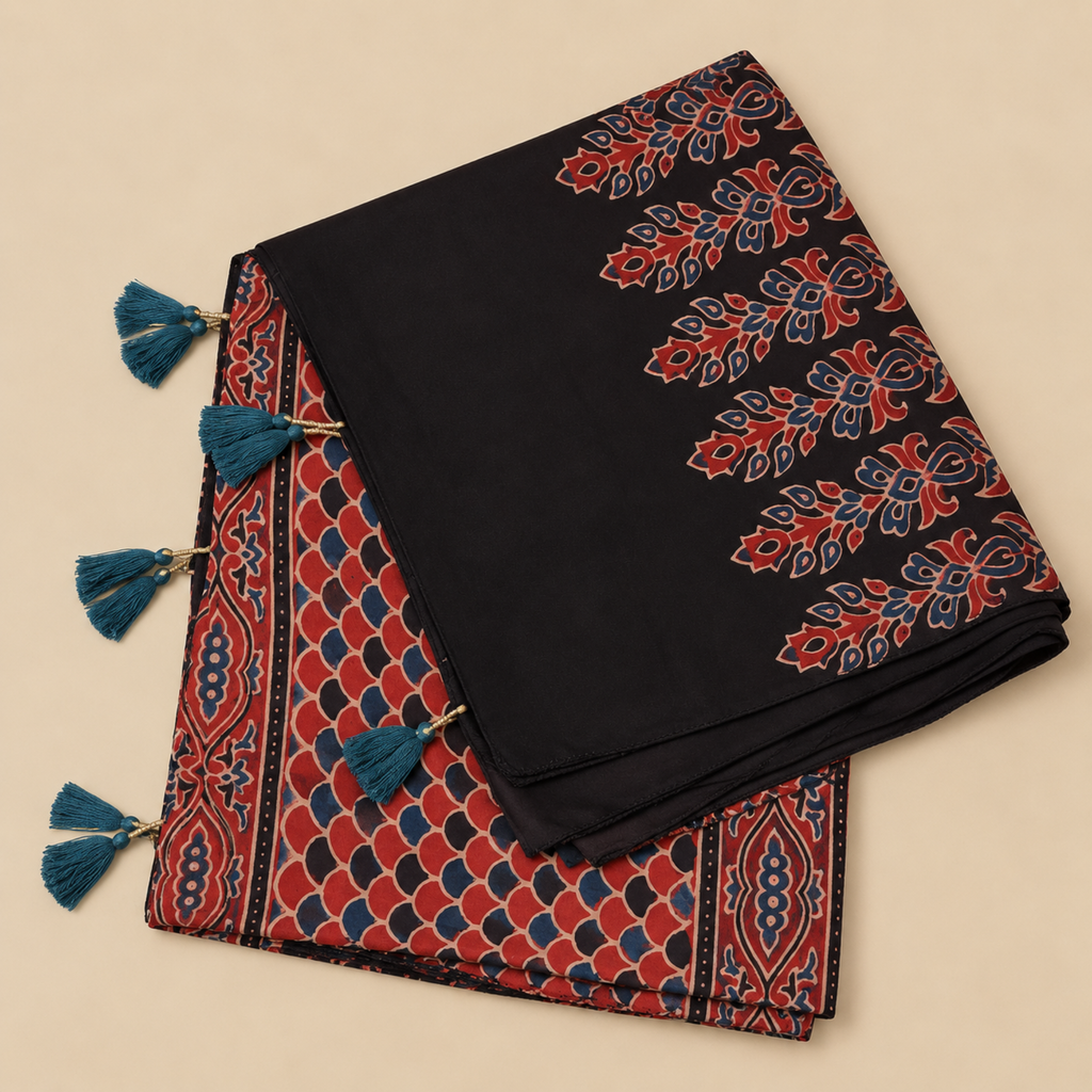 Stoles - Maroon Ajrakh Print Modal Silk Stole