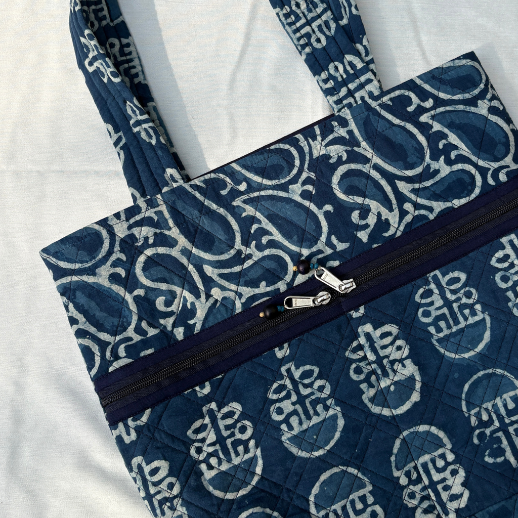 Indigo Handblock Handcrafted Quilted Tote Bag
