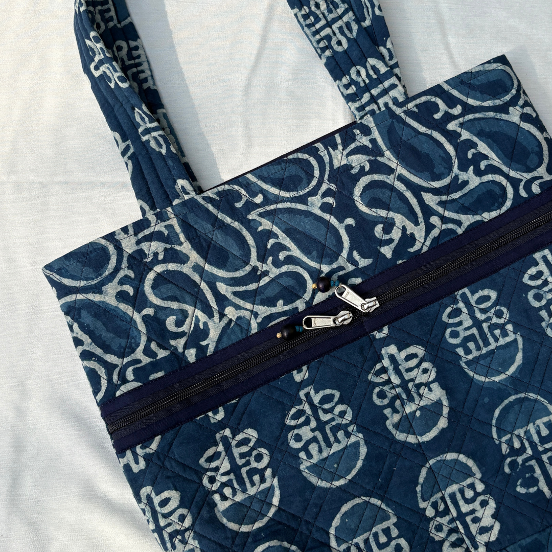 Indigo Handblock Handcrafted Quilted Tote Bag