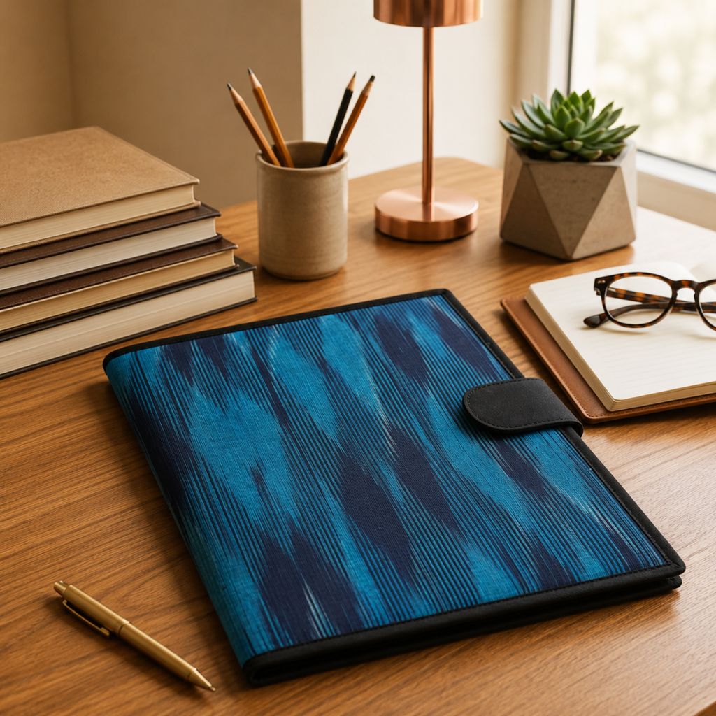 Blue Ikkat Print File Folder