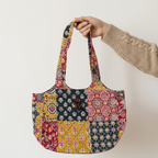 Multicoloured Handblock Print Boat Curve Quilted Tote