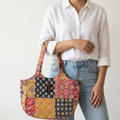 Multicoloured Handblock Print Boat Curve Quilted Tote