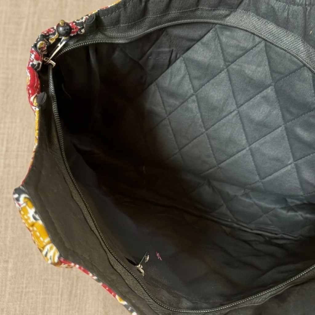 Multicoloured Handblock Print Boat Curve Quilted Tote