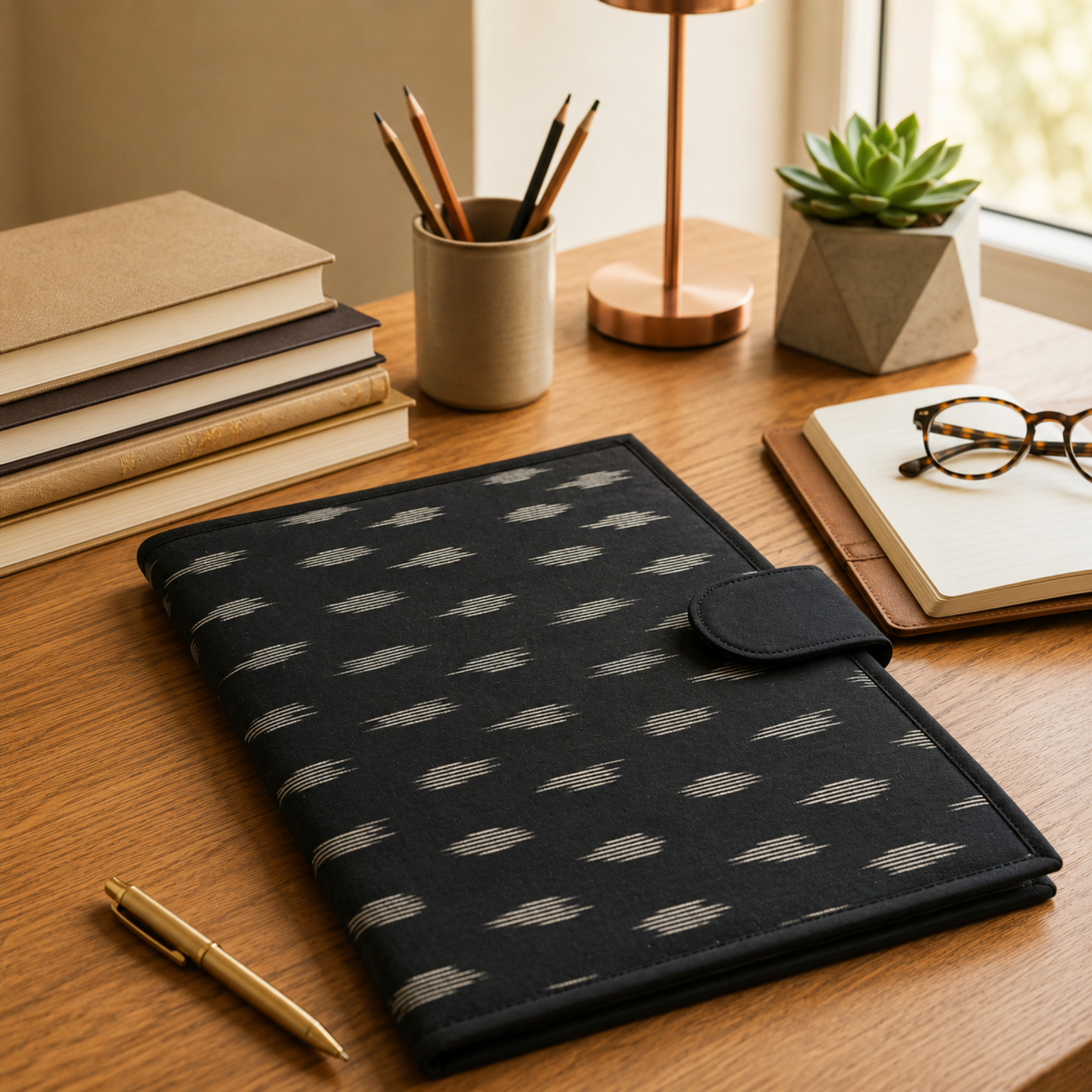 Black Ikkat Print File Folder