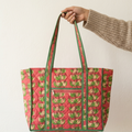 Red Floral Handblock Print Tote Bag