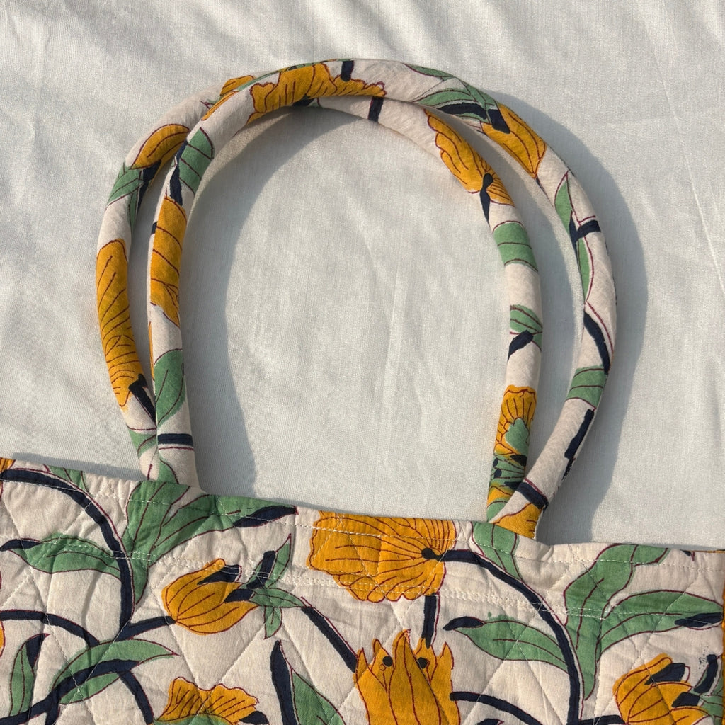 Sunshine Blossom - Floral Handcrafted Quilted Tote Bag
