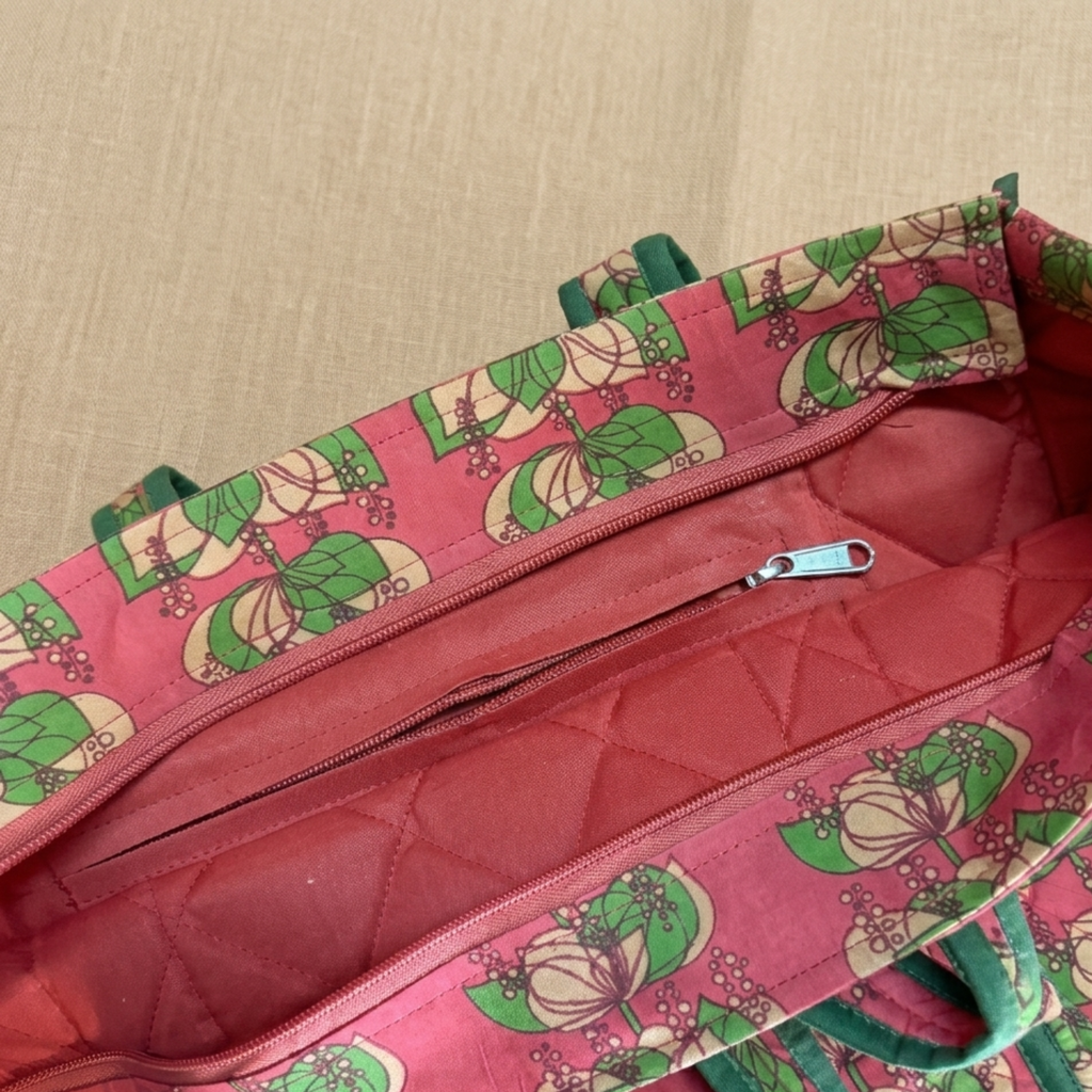 Red Floral Handblock Print Tote Bag