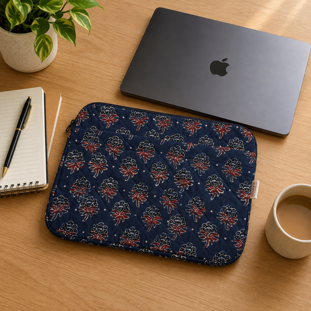 Indigo Ajrakh Print Quilted Laptop Sleeve
