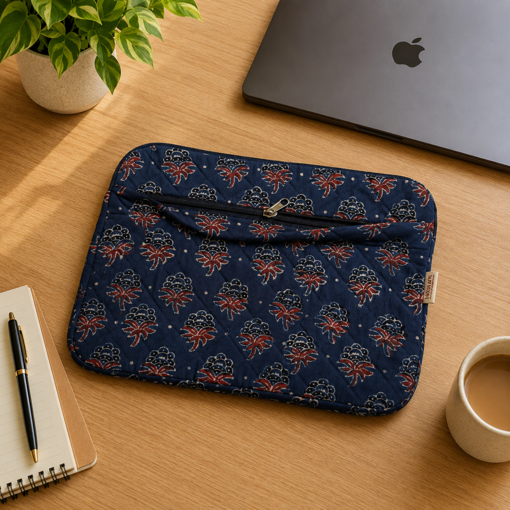 Indigo Ajrakh Print Quilted Laptop Sleeve