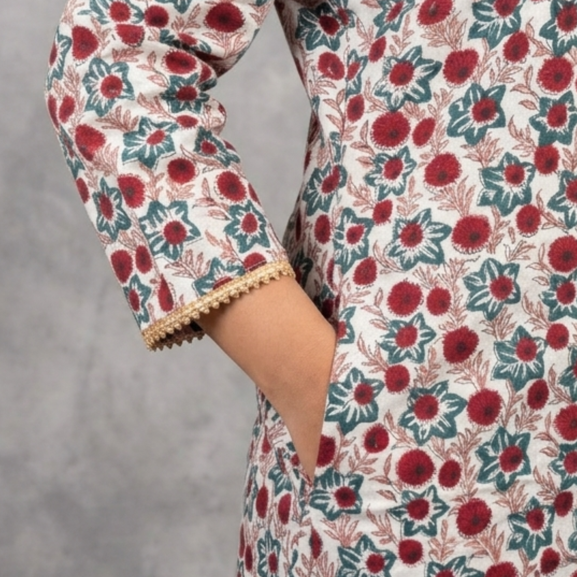 White Handblock Print Cotton Kurta
