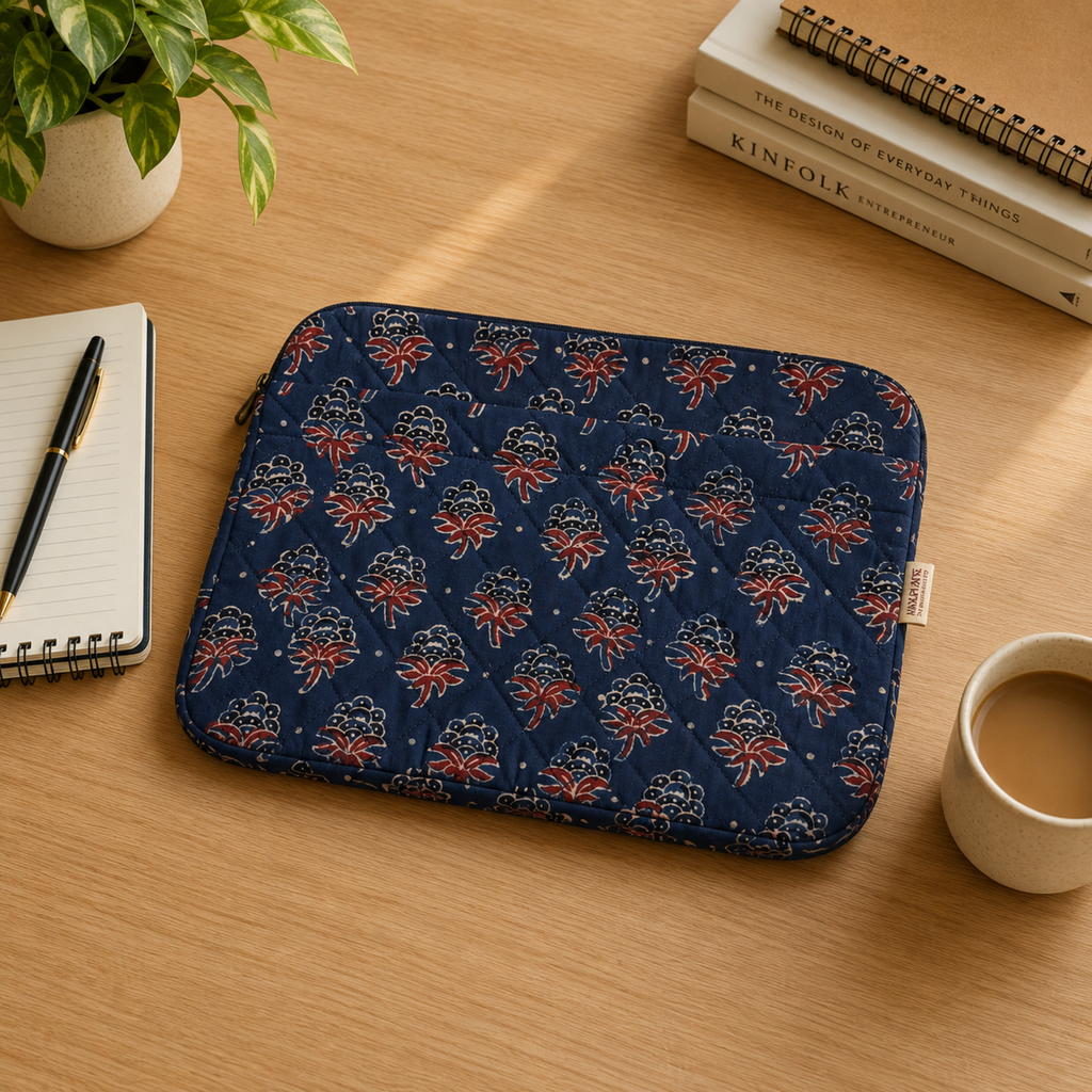 Indigo Ajrakh Print Quilted Laptop Sleeve